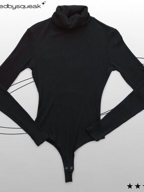 Z Supply Black Ribbed Turtleneck Longsleeve Bodysuit Top Small Goth Academia